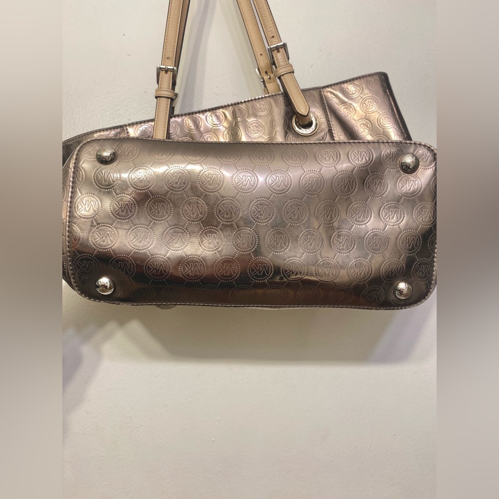 Michael Kors Bronze Metallic Logo Shoulder Purse Handbag Tote - Picture 10 of 14